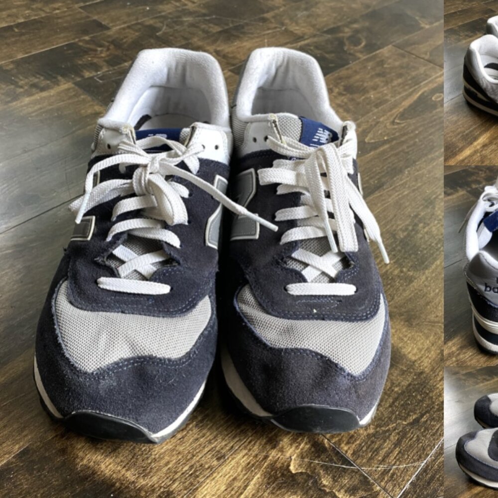 New Balance 574 - Navy Blue Suede, Grey, Silver, White